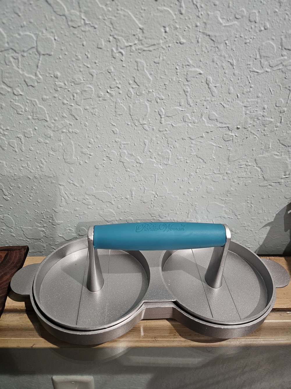 The Pioneer Woman Silver Double Burger Press with Teal Handle